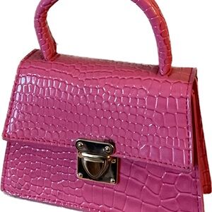 Mini Pink Crocodile-Embossed Handbag